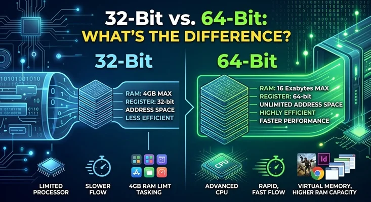 AI Generated Infographic: 32-bit vs 64-bit