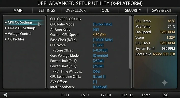 AI generated image: UEFI CPU overclock screen