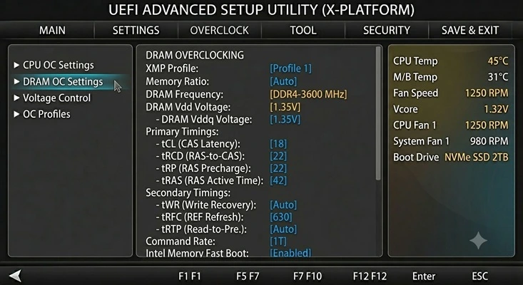 AI generated image: UEFI RAM overclock screen